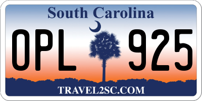 SC license plate OPL925
