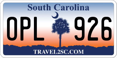 SC license plate OPL926