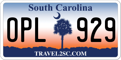 SC license plate OPL929