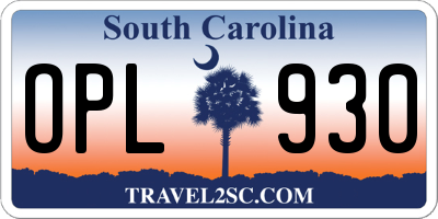 SC license plate OPL930