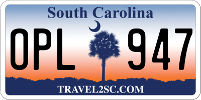 SC license plate OPL947