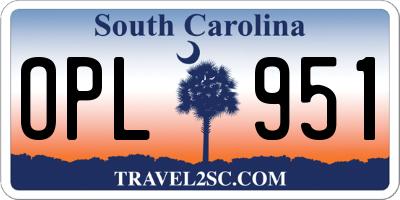 SC license plate OPL951