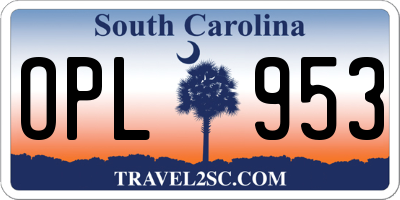 SC license plate OPL953