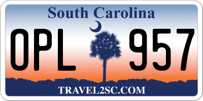 SC license plate OPL957