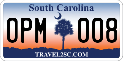 SC license plate OPM008