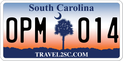 SC license plate OPM014