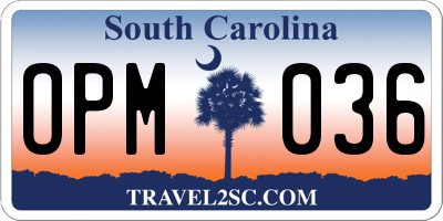 SC license plate OPM036