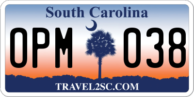 SC license plate OPM038
