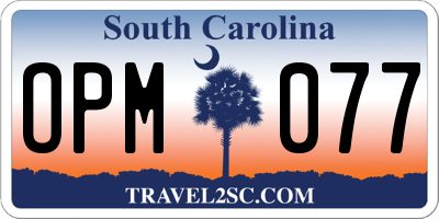 SC license plate OPM077