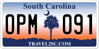 SC license plate OPM091