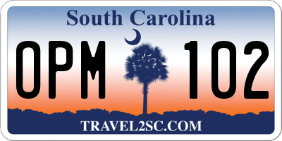 SC license plate OPM102