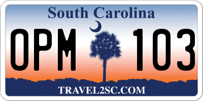 SC license plate OPM103