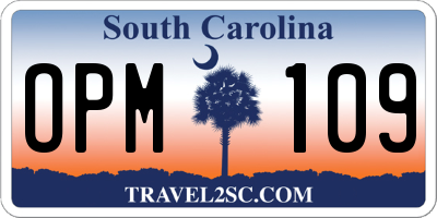 SC license plate OPM109