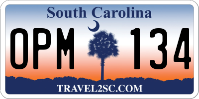 SC license plate OPM134