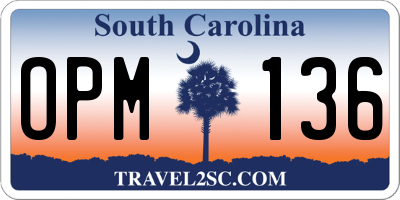 SC license plate OPM136