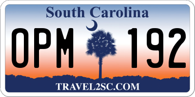 SC license plate OPM192