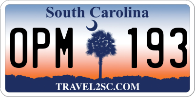 SC license plate OPM193