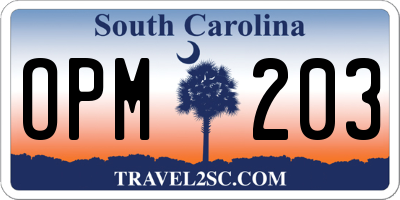 SC license plate OPM203