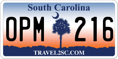 SC license plate OPM216