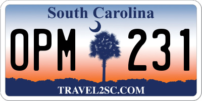 SC license plate OPM231