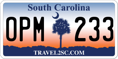 SC license plate OPM233