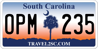 SC license plate OPM235