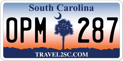 SC license plate OPM287