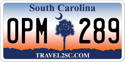 SC license plate OPM289