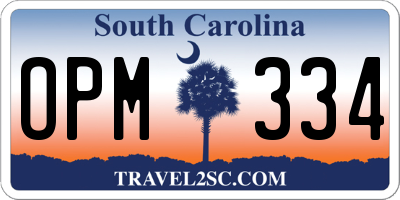 SC license plate OPM334