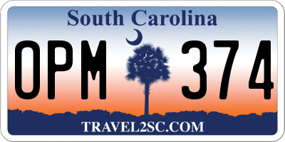 SC license plate OPM374