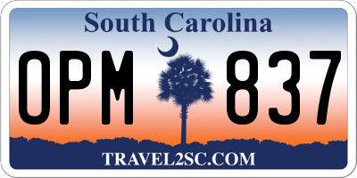 SC license plate OPM837