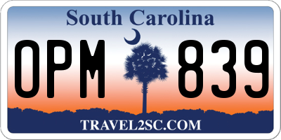 SC license plate OPM839