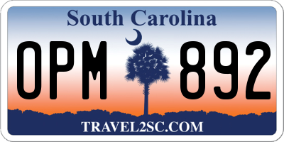 SC license plate OPM892