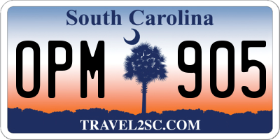 SC license plate OPM905