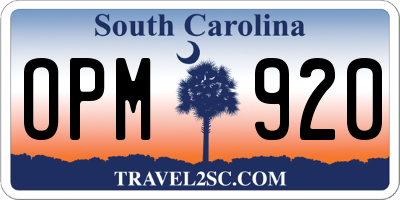 SC license plate OPM920