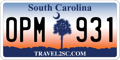 SC license plate OPM931