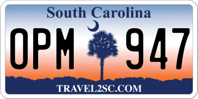 SC license plate OPM947
