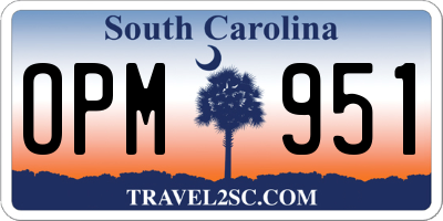 SC license plate OPM951