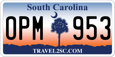 SC license plate OPM953