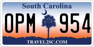 SC license plate OPM954