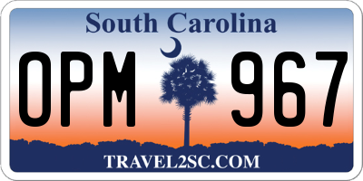 SC license plate OPM967