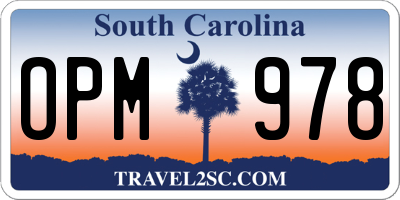 SC license plate OPM978