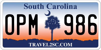 SC license plate OPM986