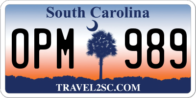 SC license plate OPM989