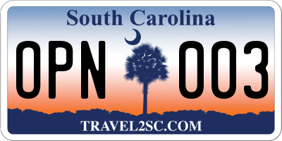 SC license plate OPN003