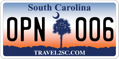 SC license plate OPN006