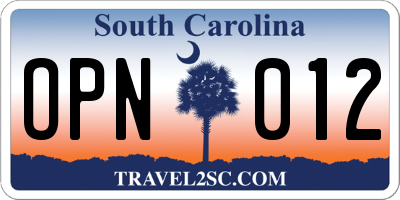 SC license plate OPN012