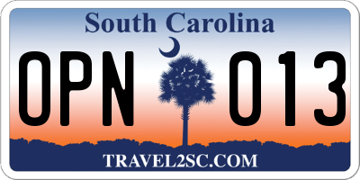 SC license plate OPN013