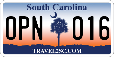 SC license plate OPN016