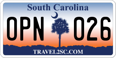 SC license plate OPN026